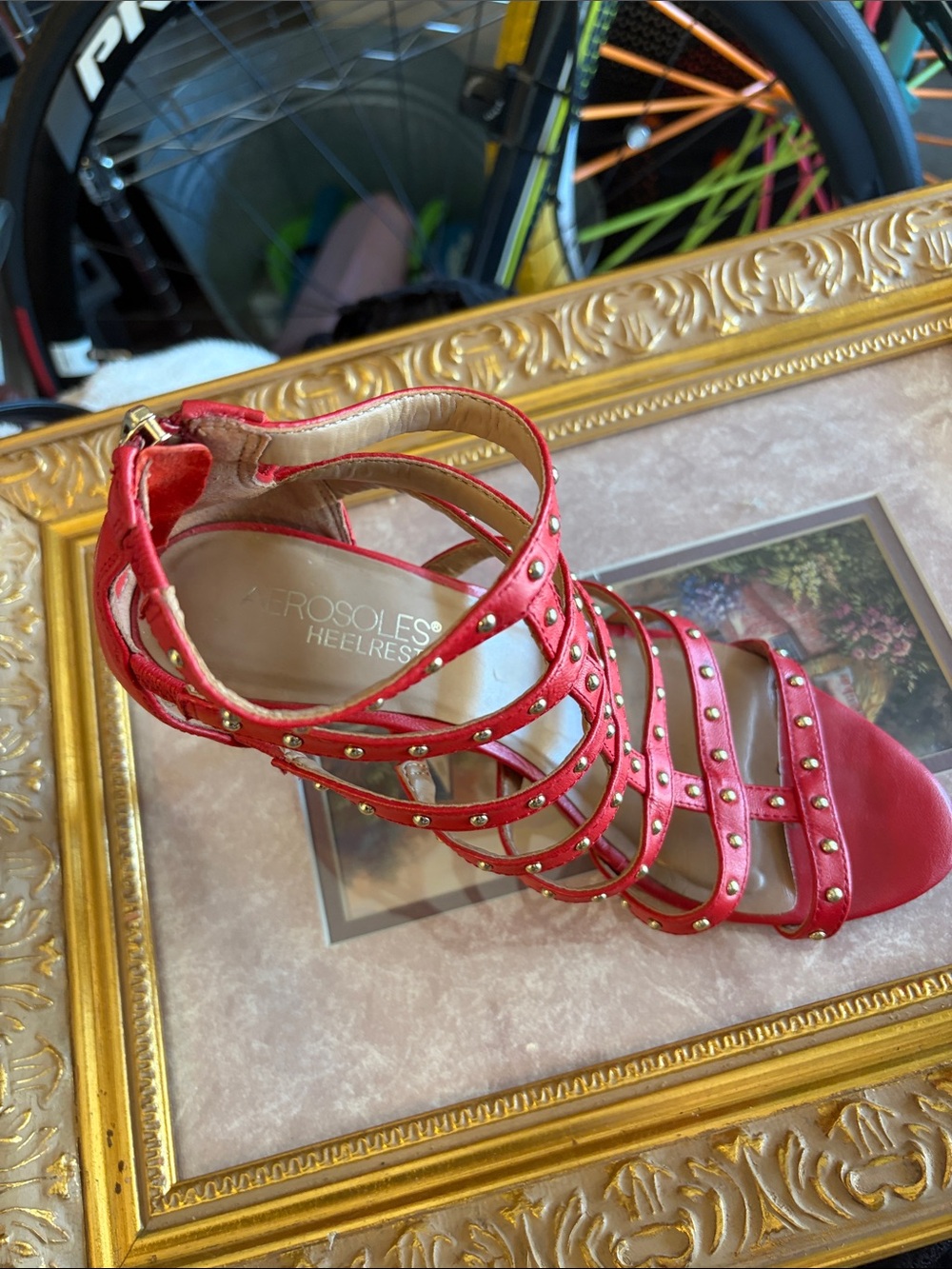 Sergio Rossi Red Studded Strappy High Heel Sandal